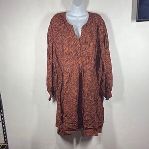 Terra & Sky Rust Orange Patterned Long Sleeve Dress size 3X
